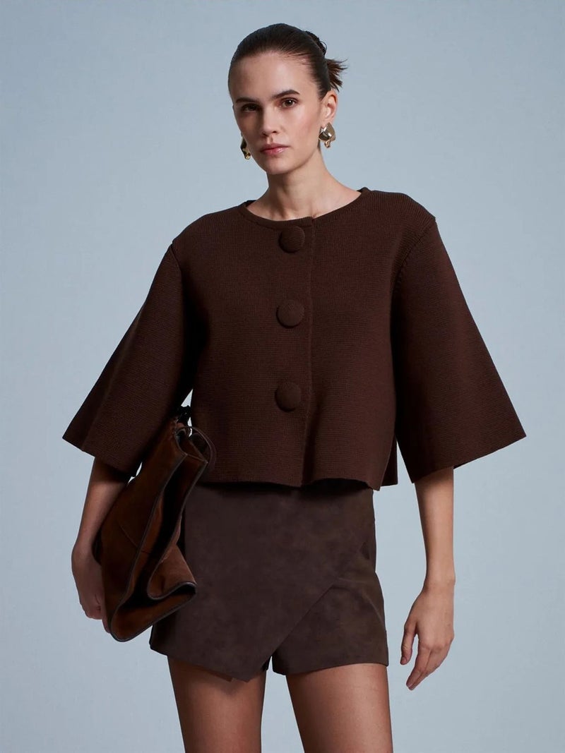DILVIN Crop Jacquard Button Cardigan - Image 4