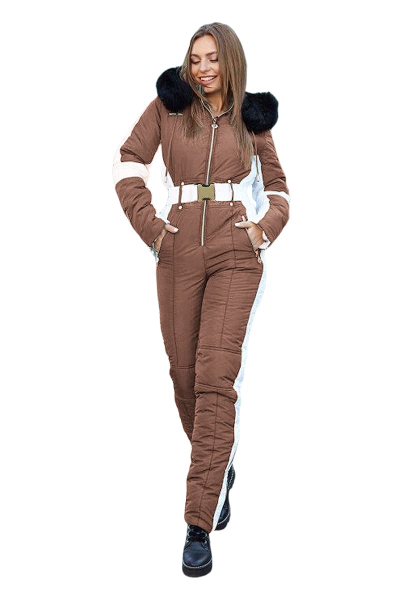 Yousify Womens Winter Onesie Ski Jumpsuits Outdoor Sports Waterproof Snowsuit Removable Faux Fur Collar Coat Jumpsuit - Image 1