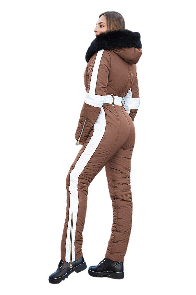 Yousify Womens Winter Onesie Ski Jumpsuits Outdoor Sports Waterproof Snowsuit Removable Faux Fur Collar Coat Jumpsuit - Image 2
