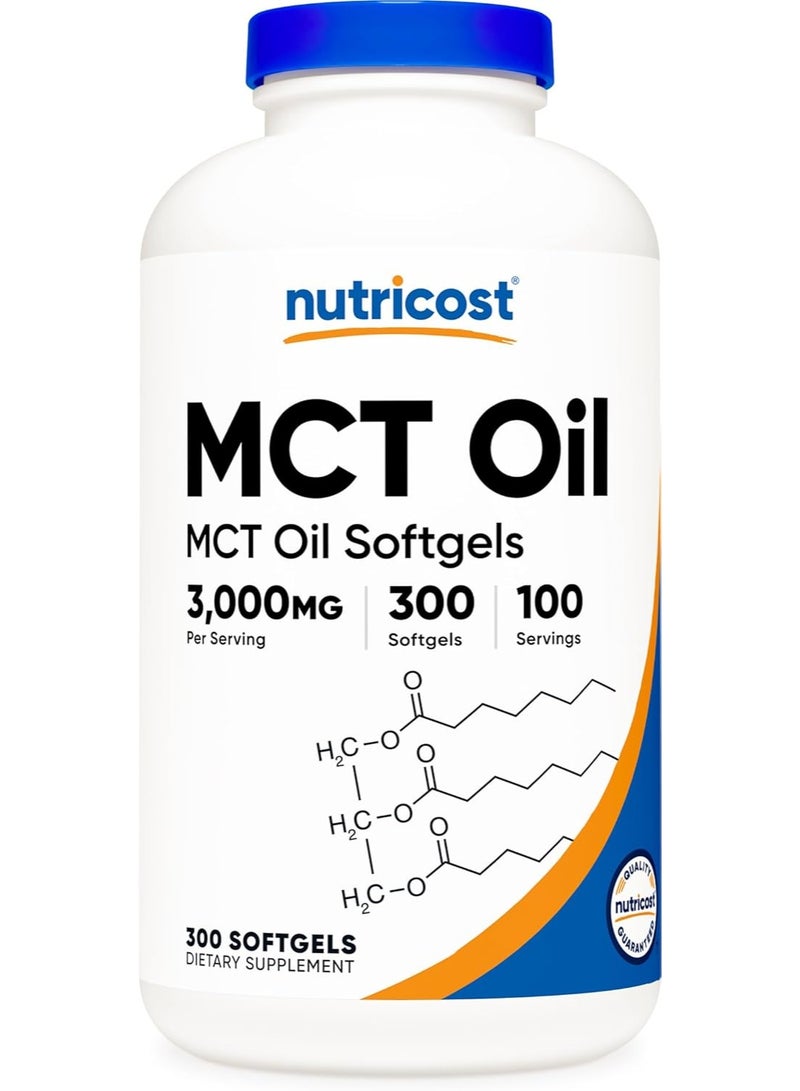 كبسولات زيت MCT من نوتريكوست، 1000 ملغ، 300 كبسولة هلامية (3000 ملغ لكل حصة) - مثالية لأنظمة الكيتو، والكيتوزية، والأنظمة الغذائية الكيتونية. - Image 1