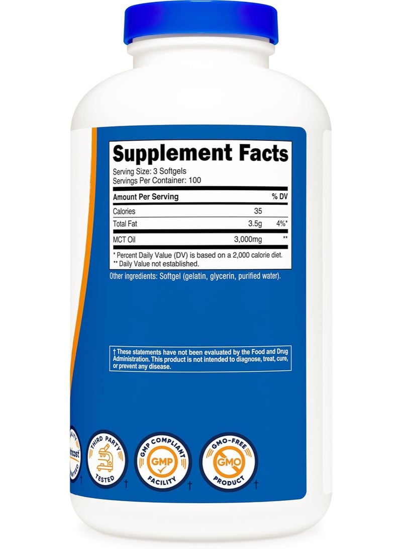كبسولات زيت MCT من نوتريكوست، 1000 ملغ، 300 كبسولة هلامية (3000 ملغ لكل حصة) - مثالية لأنظمة الكيتو، والكيتوزية، والأنظمة الغذائية الكيتونية. - Image 2