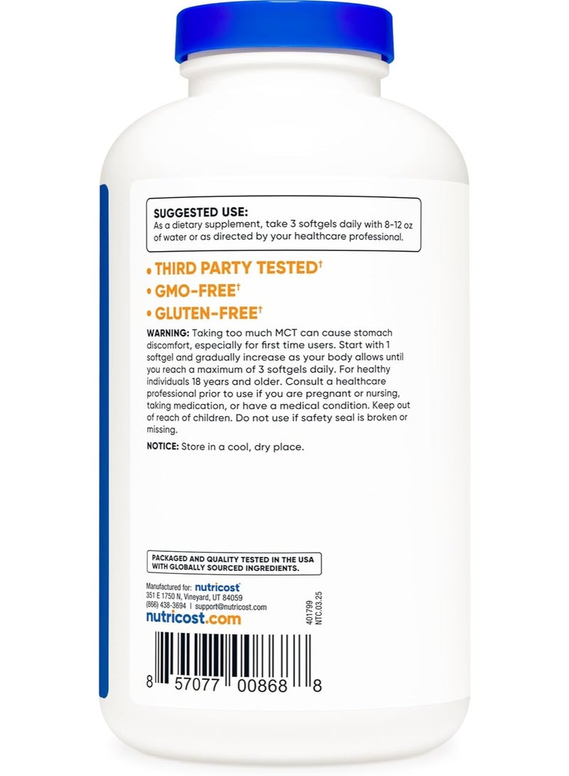 كبسولات زيت MCT من نوتريكوست، 1000 ملغ، 300 كبسولة هلامية (3000 ملغ لكل حصة) - مثالية لأنظمة الكيتو، والكيتوزية، والأنظمة الغذائية الكيتونية. - Image 3
