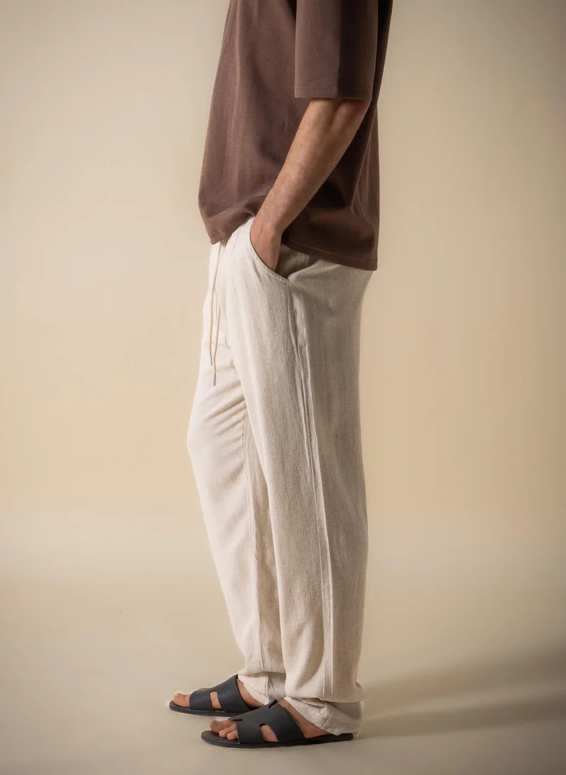 Shapes Beige COMFORT LINEN BLEND TROUSERS for Men | Best Price UAE