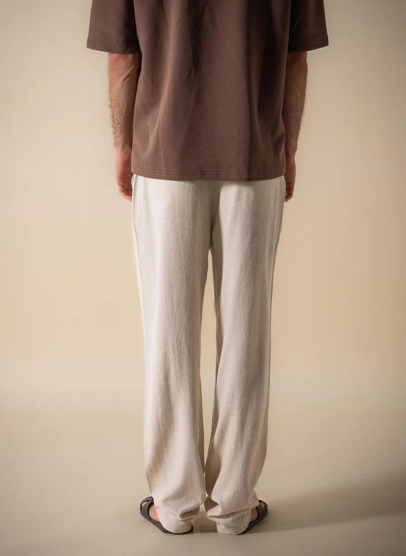 Shapes Beige COMFORT LINEN BLEND TROUSERS for Men | Best Price UAE