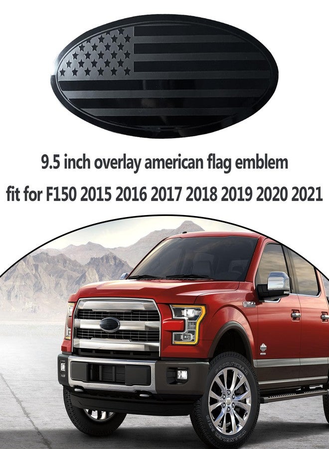 Yukauto 9.5 Inch Front Grille American Flag Overlay Emblem Compatible with Ford, Rear Tailgate Black Flag Emblem Badge Compatible with Ford F150 2015-2021 - Image 2