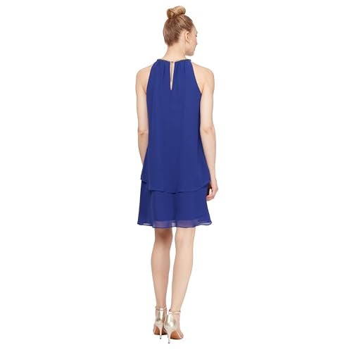 S.L. Fashions Women's Short Beaded Halter Neck Cocktail Gown, Wedding Guest, Party Dress, (Petite and Regular Sizes), Iris, 10 - Image 2