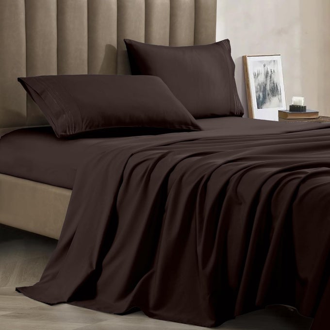 PREMIUM 1800 HOTEL QUALITY WRINKLERESISTANT 4PIECE MICROFIBER SHEET SET LUXURY ULTRA SOFT AND BREATHABLE BEDDING 16 INCH DEEP POCKET 4PC SHEET SET KING BROWN