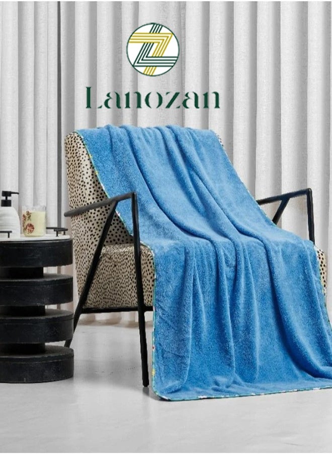 lanozan Large Bath Towel Size 180*90*3cm Blue  - Image 1