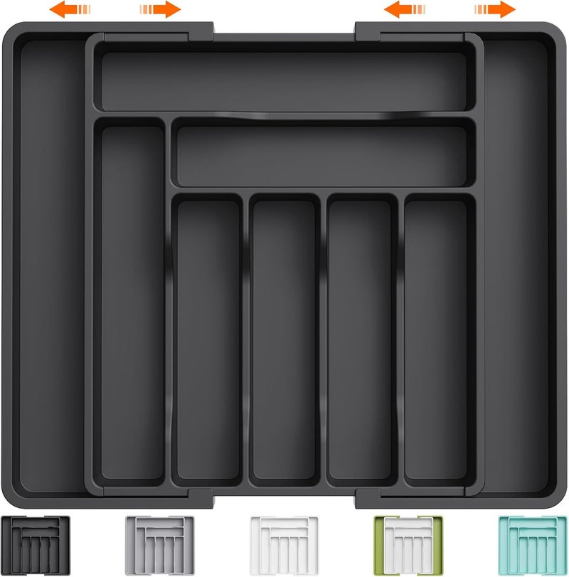 Lifewit Silverware Drawer Organizer Expandable Utensil Organizer for Kitchen Drawers Adjustable Cutlery and Flatware Tray Plastic Spoons Forks Knives Holder Storage Dividers Large Black - Image 1