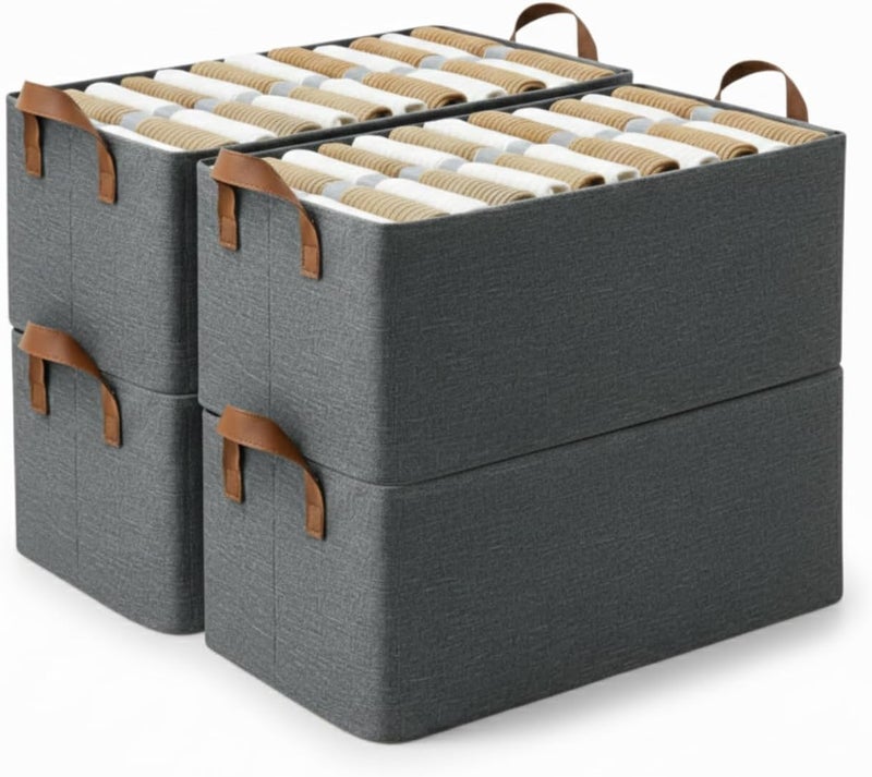 Raggle 4PCS Collapsible Fabric Storage Cubes Organizer with Handles Foldable Storage Baskets for Organizing Toys, Books, Shelves, Closet, Large Storage Box with Handles (Gray, 26L-4) - Image 1