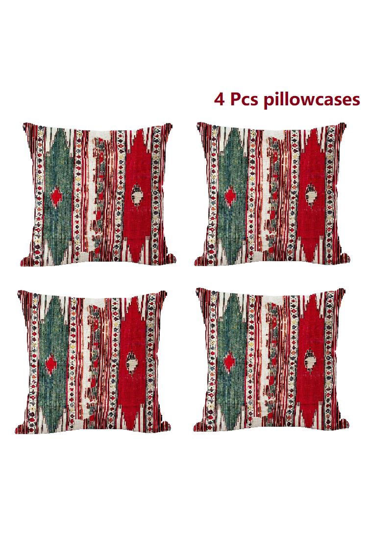 4 قطعة البوهيمي وسادة القضية الوطنية الكتان القضية متعددة الألوان 45x45cm بدون وسادة - Image 1