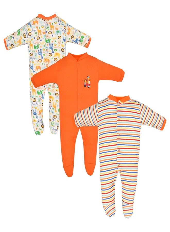 Magic Town® 100% Hosiery Cotton Unisex Romper for Kids and Infants Set of 3 (Orange) (6-9 Months) - Image 1