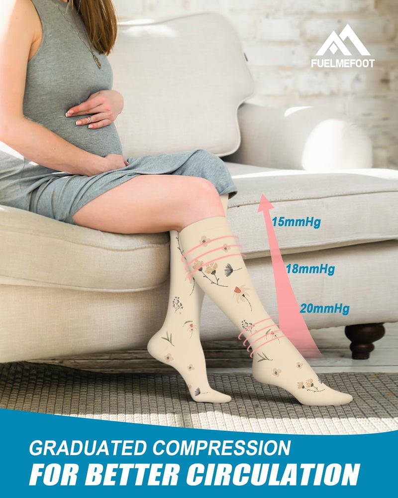 FuelMeFoot 6 Pairs Compression Socks for Women & Men 15-20mmHg Graduated Support Knee High Socks for Nurses, Travel, Athletic - Image 4