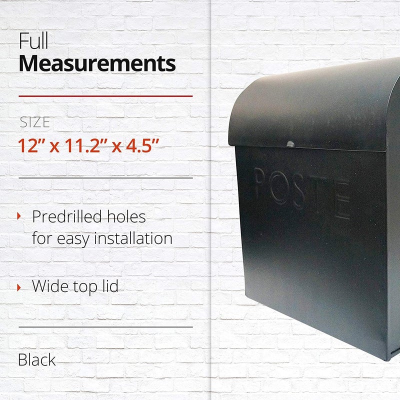 NACH Mailboxes for Outside Wall Mount, 12 x 11.2 x 4.5 inch, Black Mailbox, Waterproof Mailbox with Outdoor Newspaper Holder - The French Euro Mailbox - Image 2