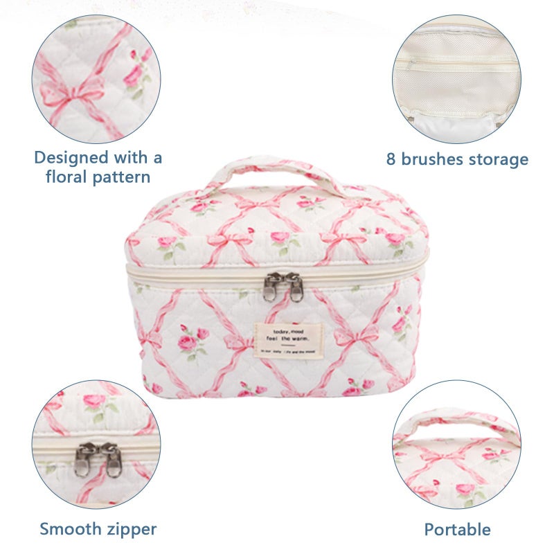 Gosect Large Makeup Bag, Cute Cosmetic Bag for Women Girls, Floral Coquette Aesthetic Toiletry Bag, Travel Make Up Organizer Bag (Pink Butterfly) - Image 4