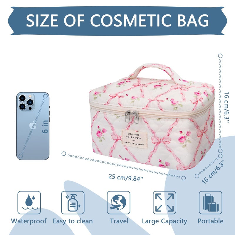 Gosect Large Makeup Bag, Cute Cosmetic Bag for Women Girls, Floral Coquette Aesthetic Toiletry Bag, Travel Make Up Organizer Bag (Pink Butterfly) - Image 2