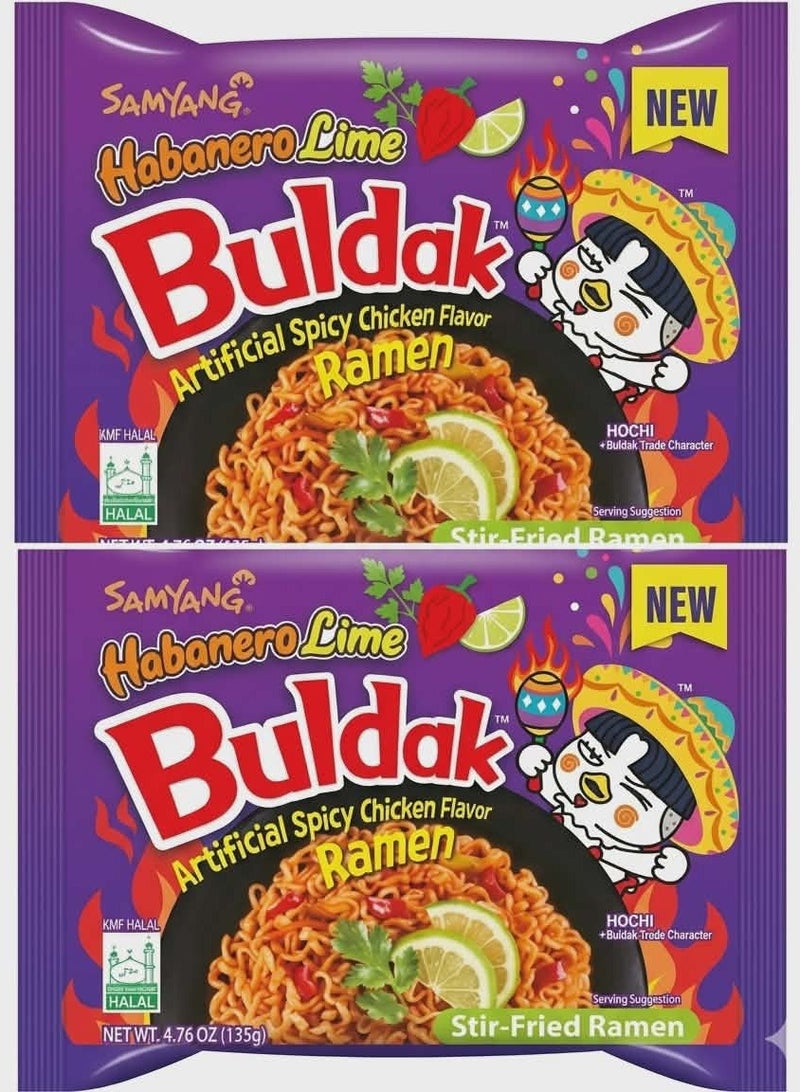 Samyang Buldak Habanero Lime Hot Chicken Ramen - 135g - Pack of 2 - Image 1