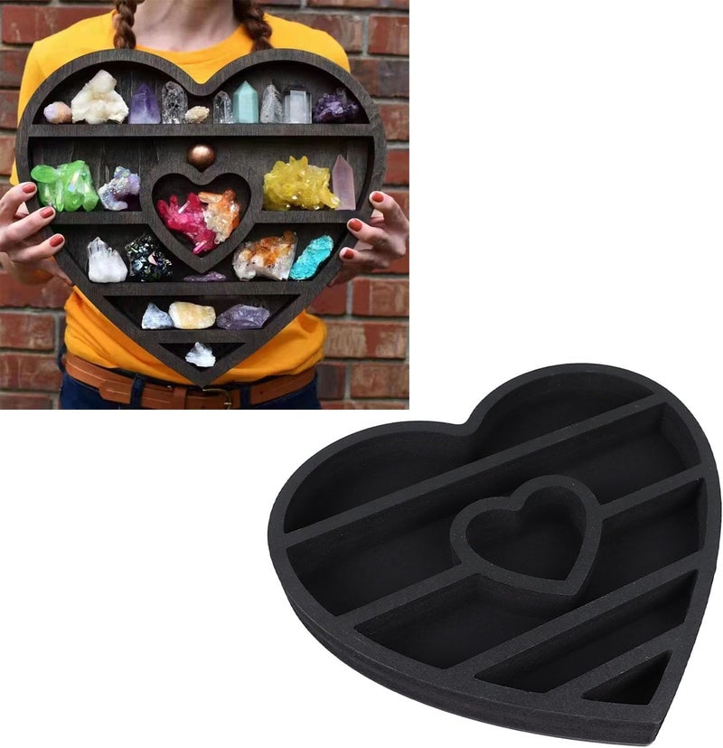 Fdit Wooden Crystal Display Shelf, Heart Shape Wall Floating Display Shelf Multipurpose Decorative for Home Wall Decoration - Image 4