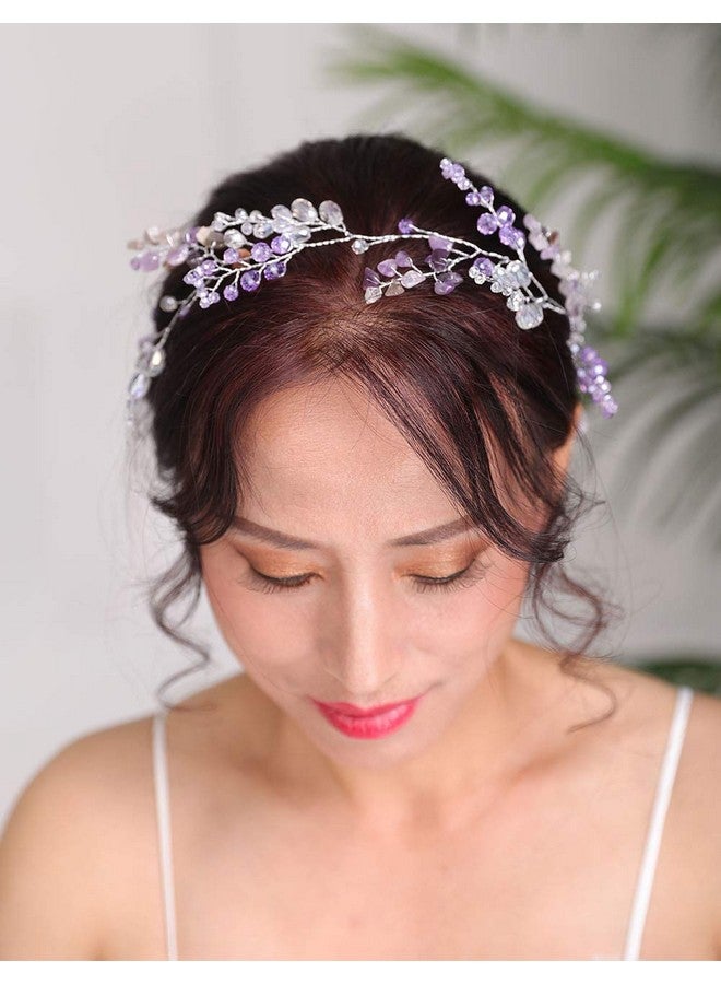 Denifery Purple Bridal Wedding Hair Vine Purple Natural Stone Hair Vine Crystal Headpieces Bride Hair Accessories For Women And Girls - Image 3