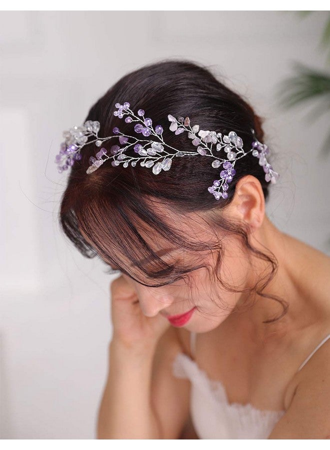 Denifery Purple Bridal Wedding Hair Vine Purple Natural Stone Hair Vine Crystal Headpieces Bride Hair Accessories For Women And Girls - Image 4
