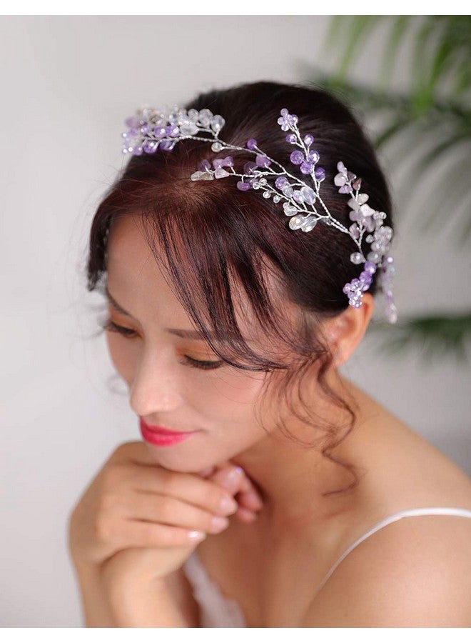 Denifery Purple Bridal Wedding Hair Vine Purple Natural Stone Hair Vine Crystal Headpieces Bride Hair Accessories For Women And Girls - Image 2