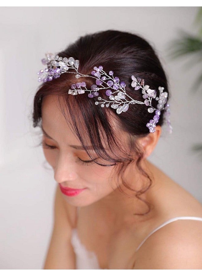 Denifery Purple Bridal Wedding Hair Vine Purple Natural Stone Hair Vine Crystal Headpieces Bride Hair Accessories For Women And Girls - Image 5