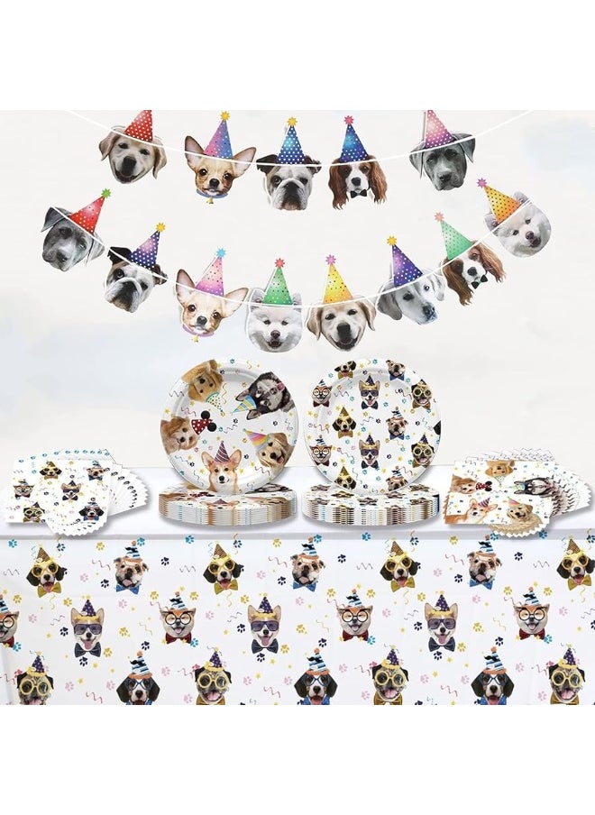 Bluegogo Dog Birthday Party Supplies Serves 20, Puppy Party Decorations Dog Party Plates Banner Napkins Paws Balloons Table Cover and Cake Topper for Doggy Kids Dog Party Decorations  - Image 2