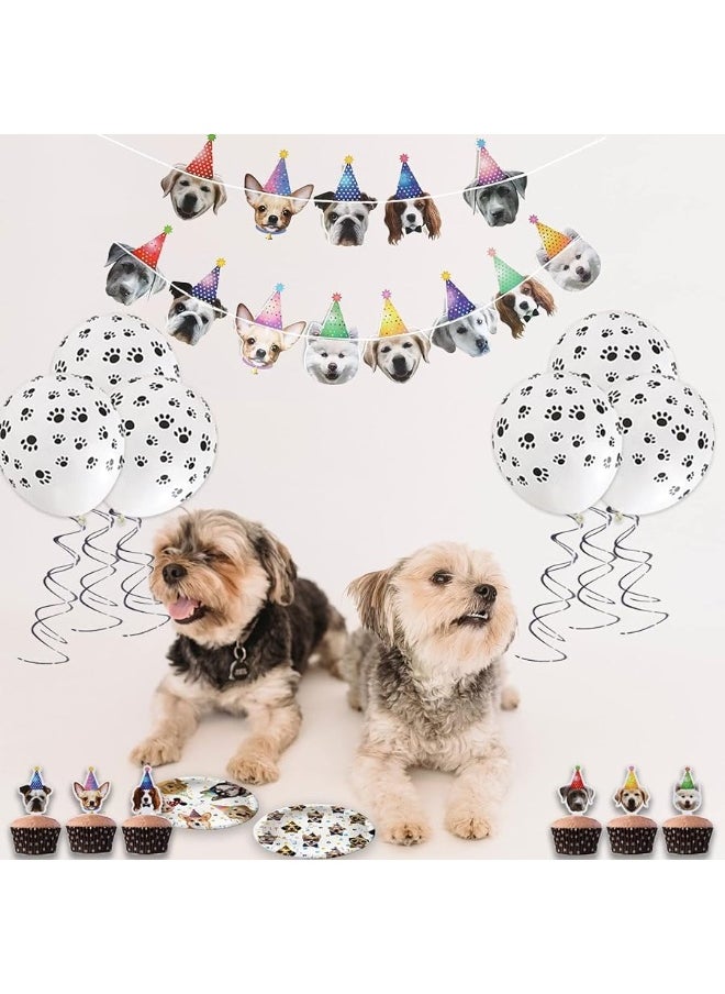 Bluegogo Dog Birthday Party Supplies Serves 20, Puppy Party Decorations Dog Party Plates Banner Napkins Paws Balloons Table Cover and Cake Topper for Doggy Kids Dog Party Decorations  - Image 5