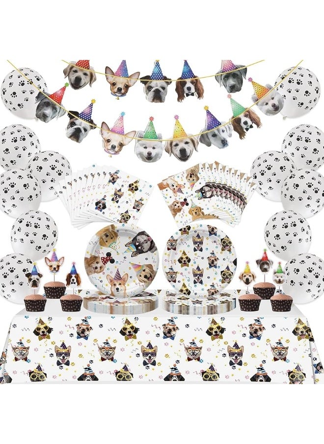 Bluegogo Dog Birthday Party Supplies Serves 20, Puppy Party Decorations Dog Party Plates Banner Napkins Paws Balloons Table Cover and Cake Topper for Doggy Kids Dog Party Decorations  - Image 3