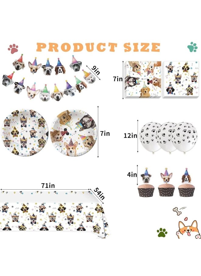 Bluegogo - Dog Birthday Party Supplies Serves 20, Puppy Party Decorations Dog Party Plates Banner Napkins Paws Balloons Table Cover and Cake Topper for Doggy Kids Dog Party Decorations - Image 1