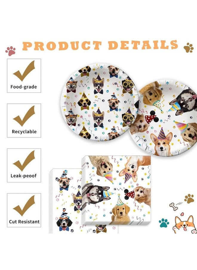 Bluegogo - Dog Birthday Party Supplies Serves 20, Puppy Party Decorations Dog Party Plates Banner Napkins Paws Balloons Table Cover and Cake Topper for Doggy Kids Dog Party Decorations - Image 1