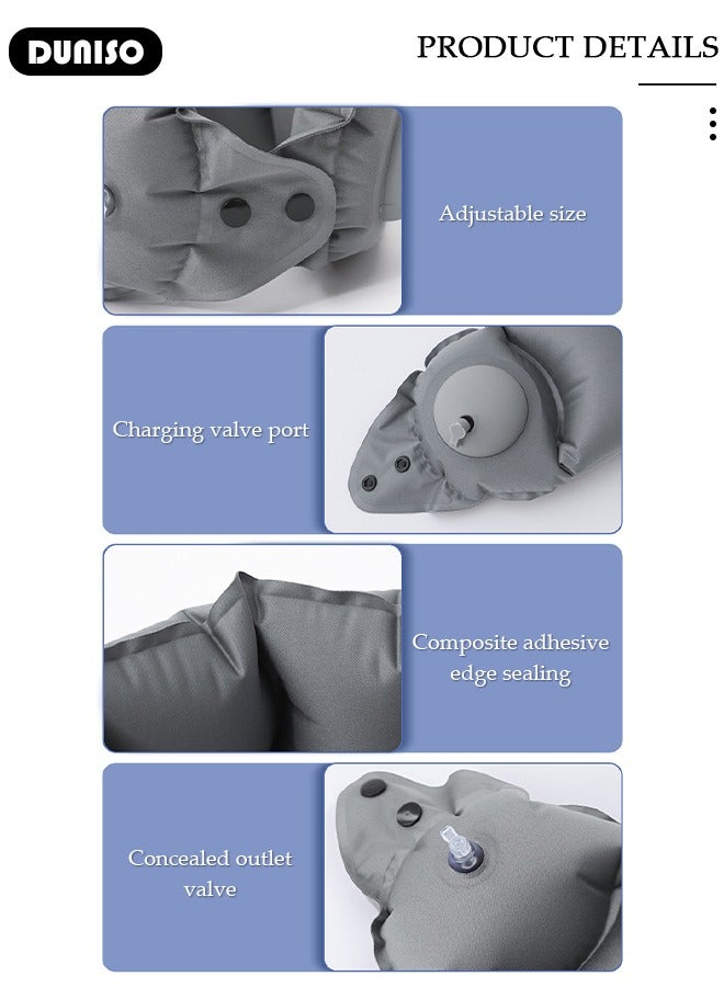 DUNISO Inflatable U-shaped Pillow,Inflatable Travel Pillow,Press the Automatic Inflatable Pillow, Ergonomic Design to Alleviate Sleep and Neck Fatigue, Portable Stowable Press Inflatable Neck Pillow for Airplanes, Cars, Travel, Office - Image 2