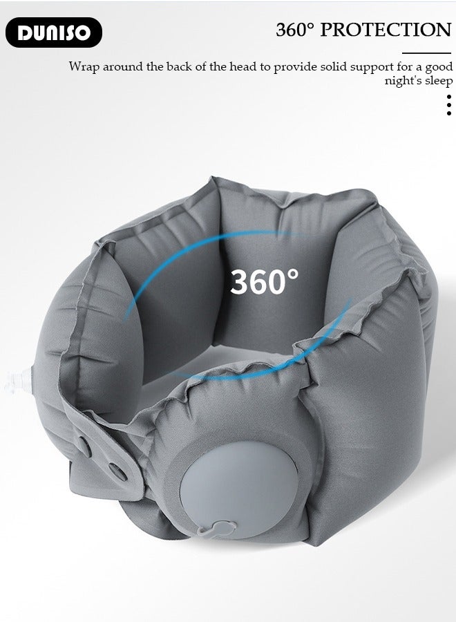 DUNISO Inflatable U-shaped Pillow,Inflatable Travel Pillow,Press the Automatic Inflatable Pillow, Ergonomic Design to Alleviate Sleep and Neck Fatigue, Portable Stowable Press Inflatable Neck Pillow for Airplanes, Cars, Travel, Office - Image 5