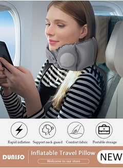 DUNISO Inflatable U-shaped Pillow,Inflatable Travel Pillow,Press the Automatic Inflatable Pillow, Ergonomic Design to Alleviate Sleep and Neck Fatigue, Portable Stowable Press Inflatable Neck Pillow for Airplanes, Cars, Travel, Office  - Image 1