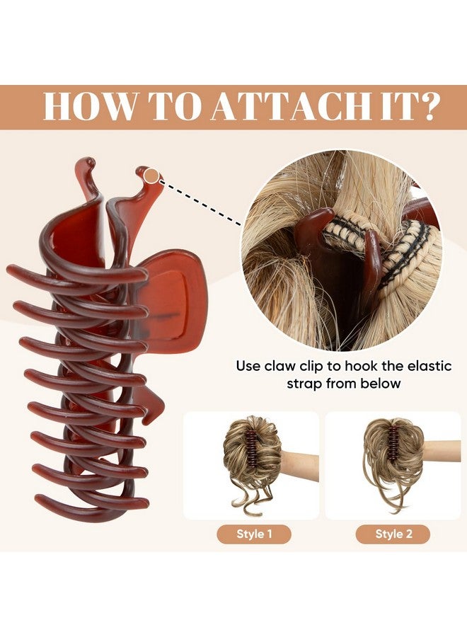 قطعتان من شعر الكعكة الفوضوية بمشبك مخلب قابل للفصل، قطع شعر صناعية مموجة ومجعدة، ربطات شعر وهمية، ذيل حصان مرفوع للنساء، بني غامق