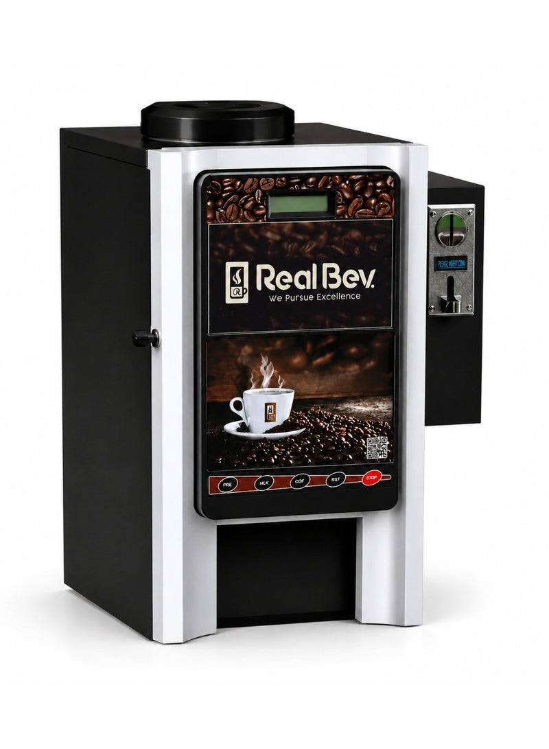 RealBev 4 Option Coffee Vending Machine with Coin System | Automatic Tea & Coffee Vending Machine | Commercial Hot Beverage Dispenser for Office, Café & Public Spaces - Image 1