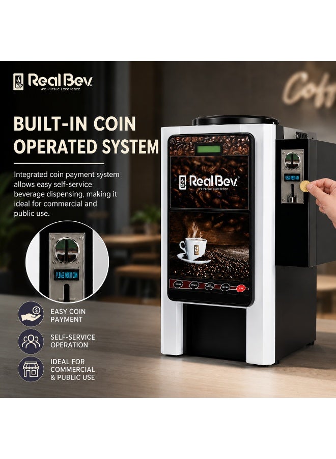RealBev 4 Option Coffee Vending Machine with Coin System | Automatic Tea & Coffee Vending Machine | Commercial Hot Beverage Dispenser for Office, Café & Public Spaces - Image 2