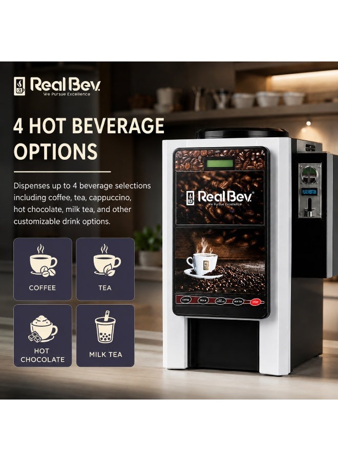RealBev 4 Option Coffee Vending Machine with Coin System | Automatic Tea & Coffee Vending Machine | Commercial Hot Beverage Dispenser for Office, Café & Public Spaces - Image 3