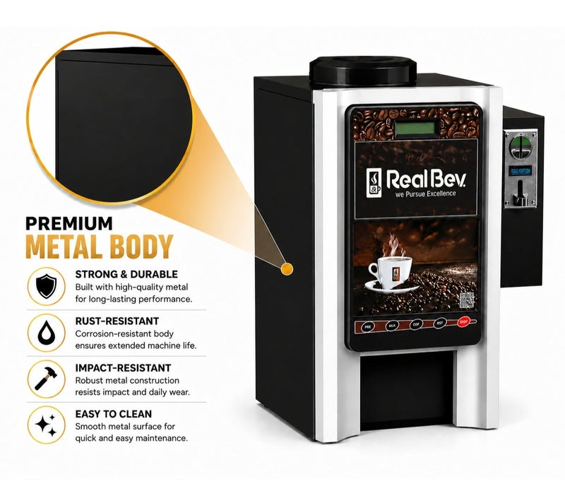 RealBev 4 Option Coffee Vending Machine with Coin System | Automatic Tea & Coffee Vending Machine | Commercial Hot Beverage Dispenser for Office, Café & Public Spaces - Image 5