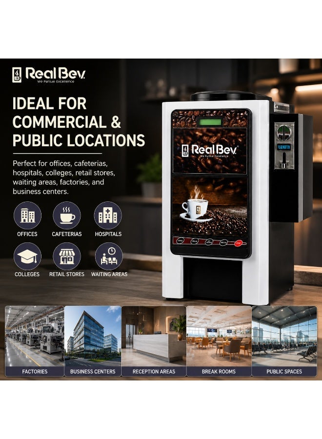 RealBev 4 Option Coffee Vending Machine with Coin System | Automatic Tea & Coffee Vending Machine | Commercial Hot Beverage Dispenser for Office, Café & Public Spaces - Image 4