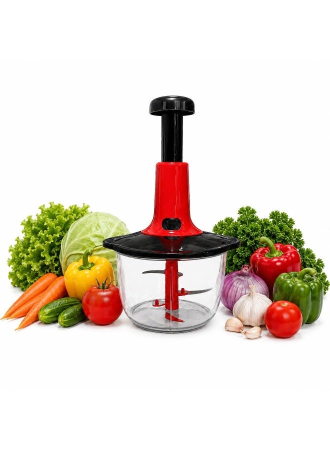Toshionics Manual Food Processor Food Chopper 2.0L – Multifunctional Hand Push Vegetable Cutter with Stainless Steel Blades, Large Capacity Kitchen Chopper for Onion, Garlic, Meat and Salad - Image 1