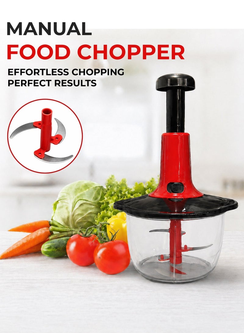Toshionics Manual Food Processor Food Chopper 2.0L – Multifunctional Hand Push Vegetable Cutter with Stainless Steel Blades, Large Capacity Kitchen Chopper for Onion, Garlic, Meat and Salad - Image 2