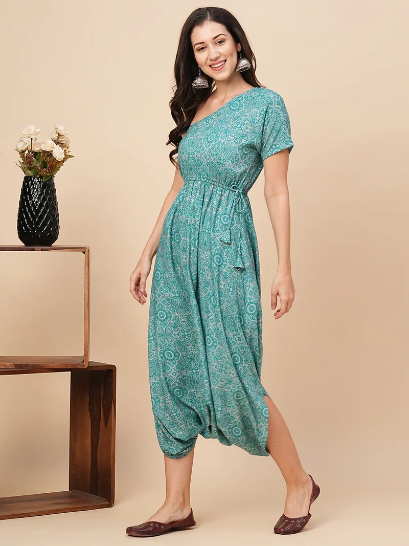 globus Women Green Ethnic Motifs Printed Culotte Jumpsuit