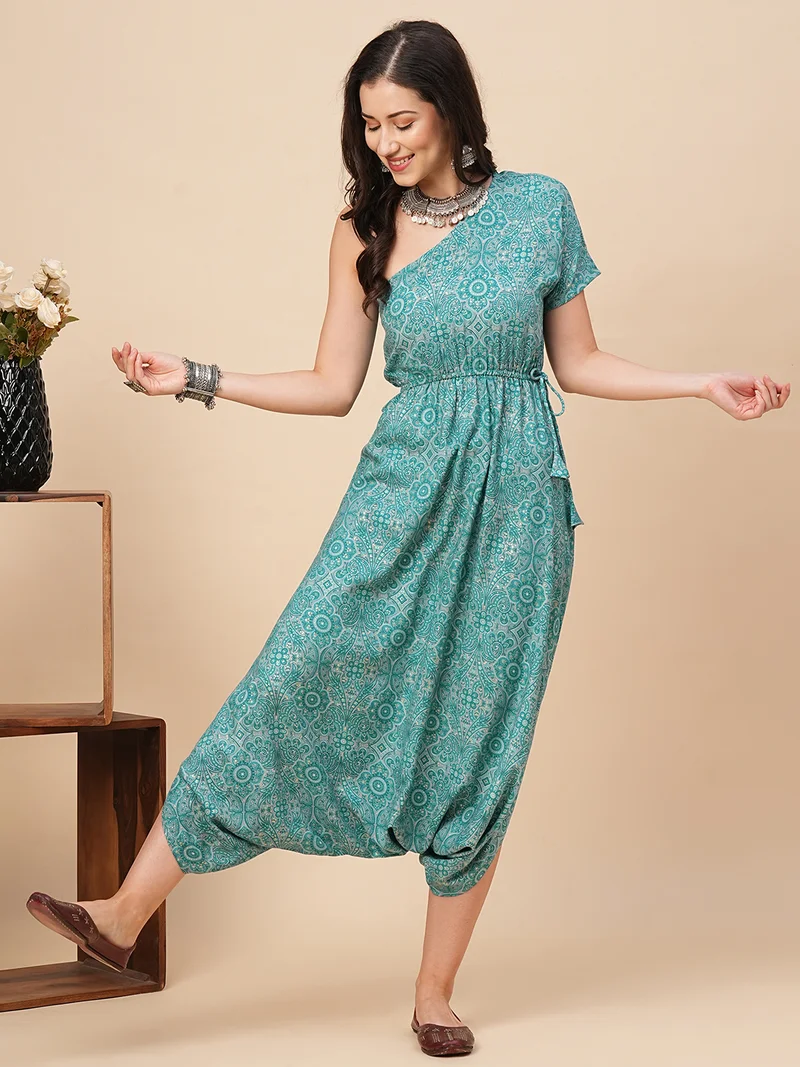 globus Women Green Ethnic Motifs Printed Culotte Jumpsuit
