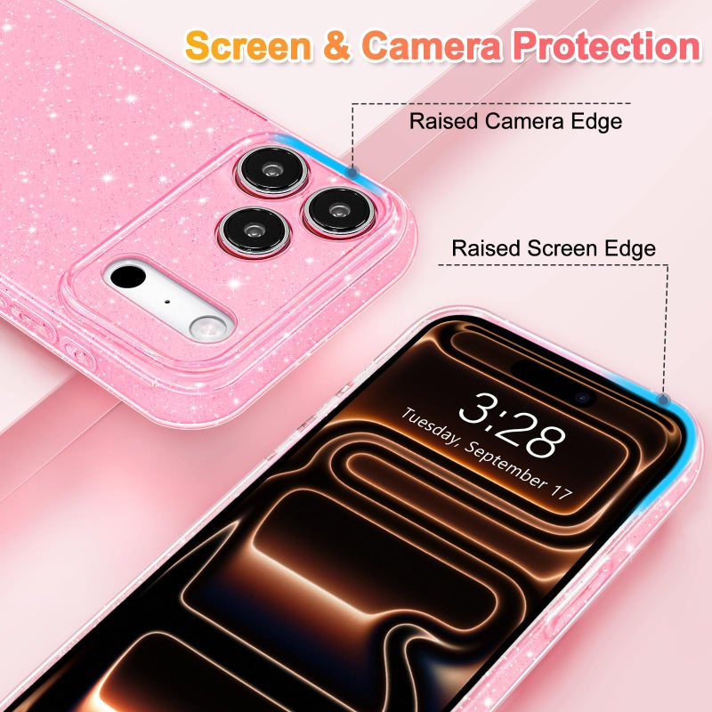 Hython Case for iPhone 17 Pro Max Case Glitter Cute Sparkly Shiny Bling Sparkle Phone Cases 6.9", Thin Slim Fit Soft TPU Bumper Shockproof Rubber Protective Cover for Women Girls Girly, Bright Pink - Image 3
