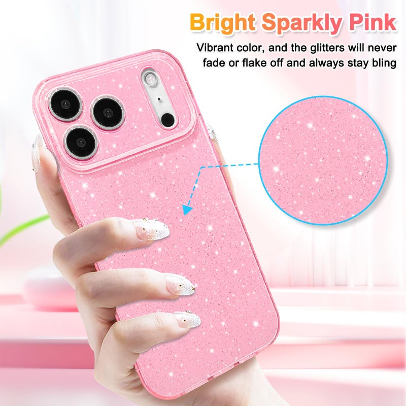 Hython Case for iPhone 17 Pro Max Case Glitter Cute Sparkly Shiny Bling Sparkle Phone Cases 6.9", Thin Slim Fit Soft TPU Bumper Shockproof Rubber Protective Cover for Women Girls Girly, Bright Pink - Image 2