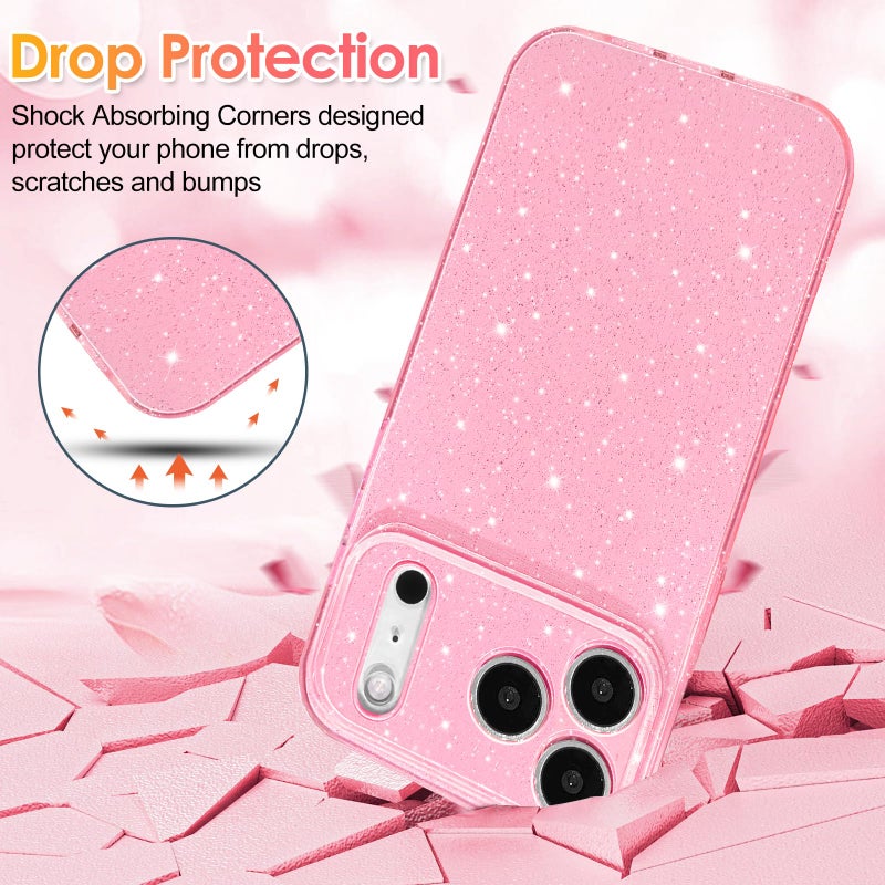 Hython Case for iPhone 17 Pro Max Case Glitter Cute Sparkly Shiny Bling Sparkle Phone Cases 6.9", Thin Slim Fit Soft TPU Bumper Shockproof Rubber Protective Cover for Women Girls Girly, Bright Pink - Image 4