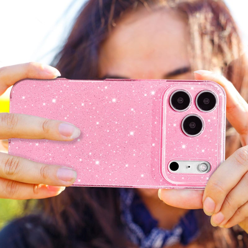 Hython Case for iPhone 17 Pro Max Case Glitter Cute Sparkly Shiny Bling Sparkle Phone Cases 6.9", Thin Slim Fit Soft TPU Bumper Shockproof Rubber Protective Cover for Women Girls Girly, Bright Pink - Image 5