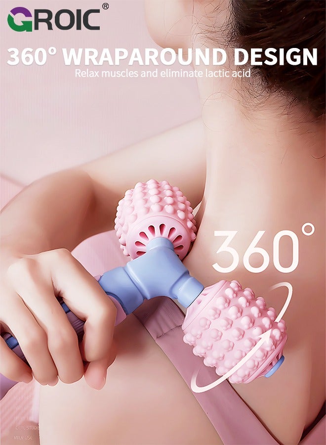 GROIC جهاز تدليك دوار للعضلات، عصا تدليك السيلوليت للجسم، أدوات تدليك يدوية لتخفيف العضلات، الرقبة، الذراع، الظهر، الساق، الجسم، أسطوانة إطلاق نقاط الزناد العميقة، عصا تدليك اليوجا - Image 3