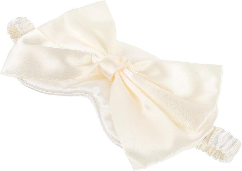 TIDTALEO Silk Sleep Eye Mask with Bowknot, Multi-Function Lightweight Sleeping Mask for Women, Household Eye Patch for Night and Travel Use, Milk White Color - Image 1